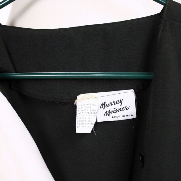 Vintage 70s Murray Meisner Black Dress w White Front Elastic Waist Sz L -Hey Viv - Picture 6 of 7
